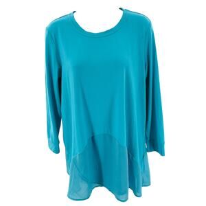 Mountain Mamas Aqua Long Sleeve Knit Peplum Chiffon Essential Tunic Top S/M